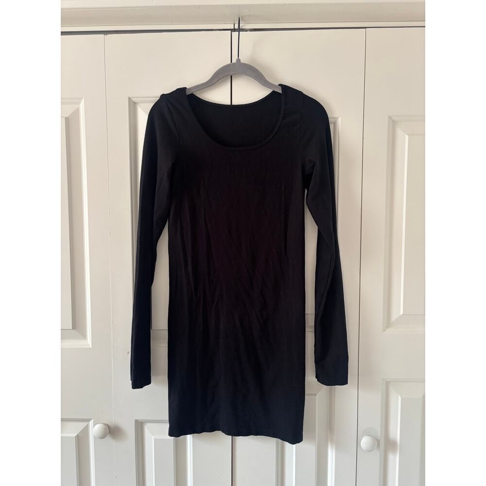 Unbranded Black Long Sleeve Bodycon Mini Dress Thumb Hole Stretch XS - Picture 2 of 8